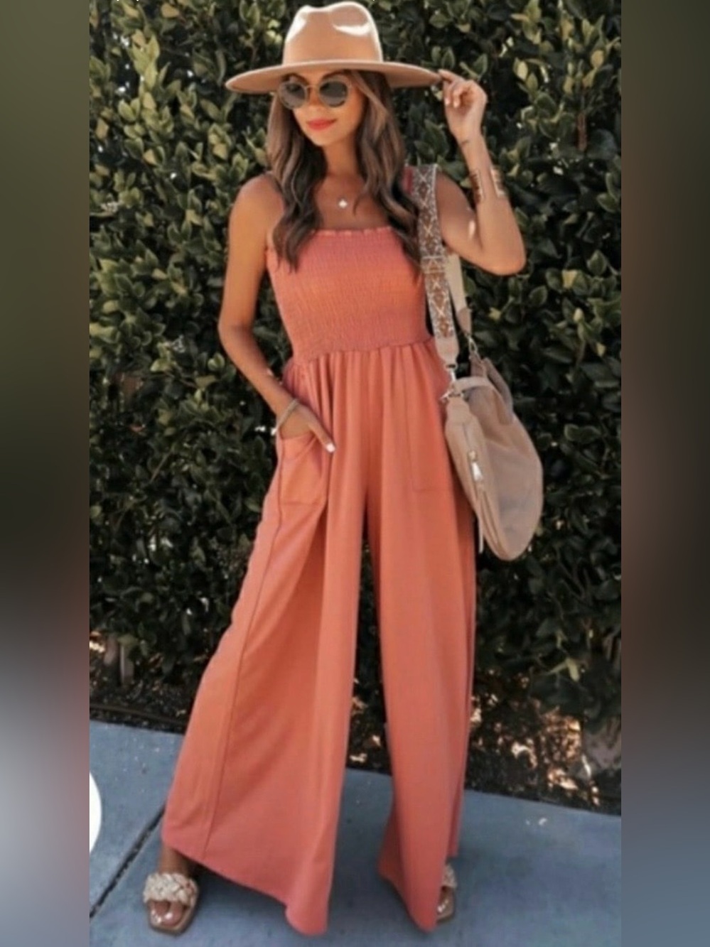 VICI COLLECTION MATTEA SMOCKED POCKETED JUMPSUIT